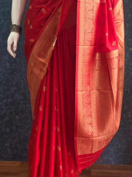 Pani Self Red Semi Silk Saree