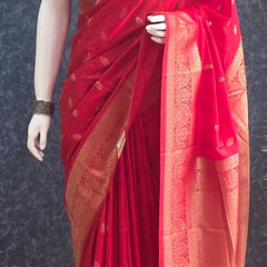 Pani Self Red Semi Silk Saree