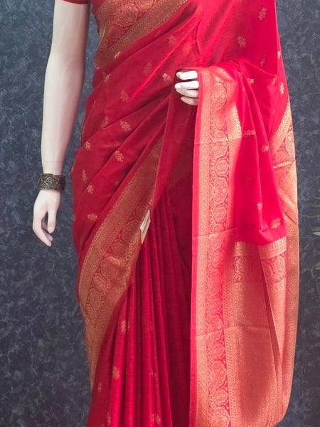 Pani Self Red Semi Silk Saree