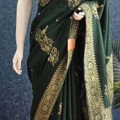 Self Bottle Green Matka Silk Saree