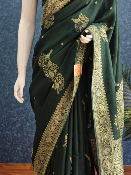 Self Bottle Green Matka Silk Saree