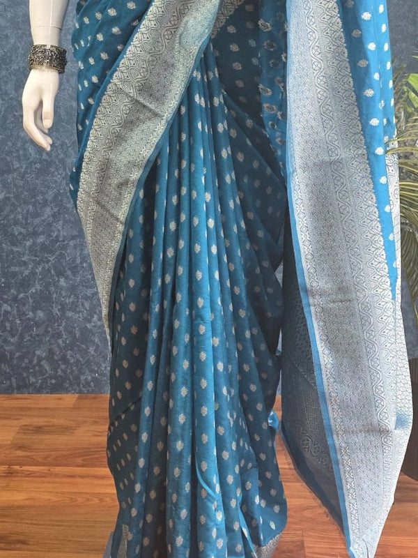 Antique Self Blue Raw Silk Saree