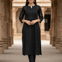 Hand Work 2Piece Black Cotton Suit