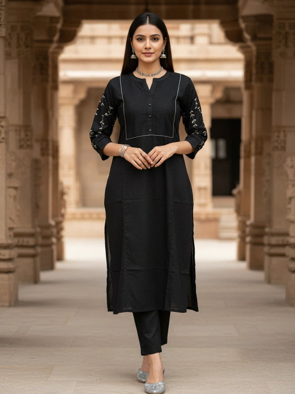 Hand Work 2Piece Black Cotton Suit