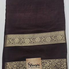 Crepe Dark Brown Viscose Saree