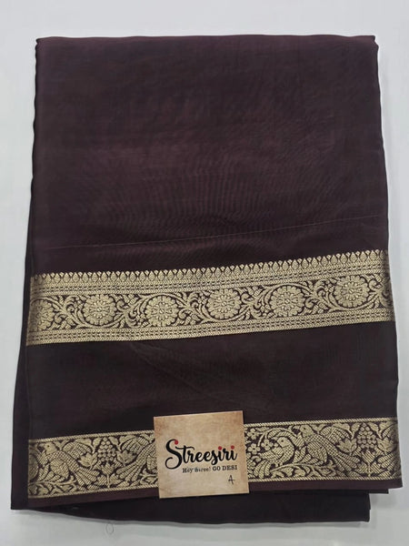 Crepe Dark Brown Viscose Saree