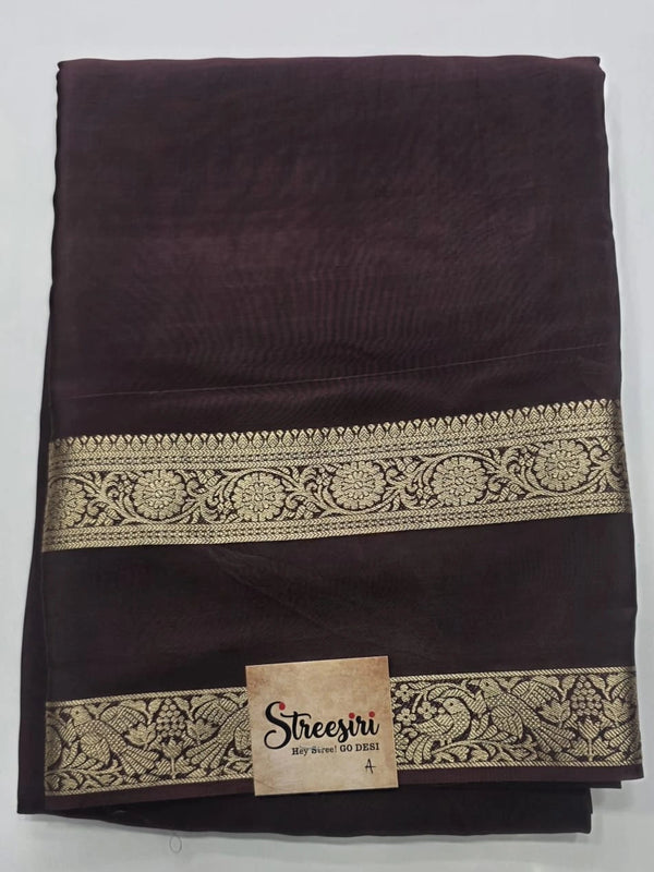 Crepe Dark Brown Viscose Saree