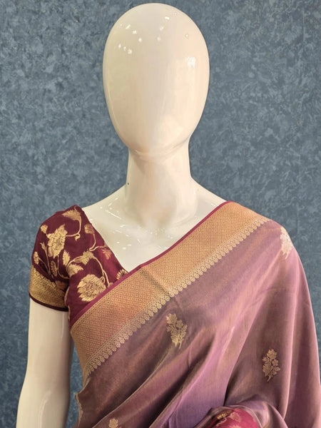 Floral Lavender Purple Tissue saree