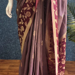 Floral Lavender Purple Tissue saree
