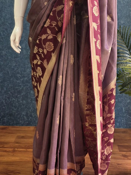 Floral Lavender Purple Tissue saree