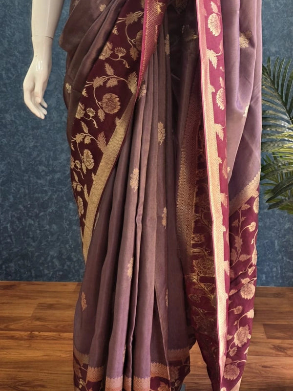 Floral Lavender Purple Tissue saree