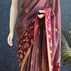 Floral Lavender Purple Tissue saree