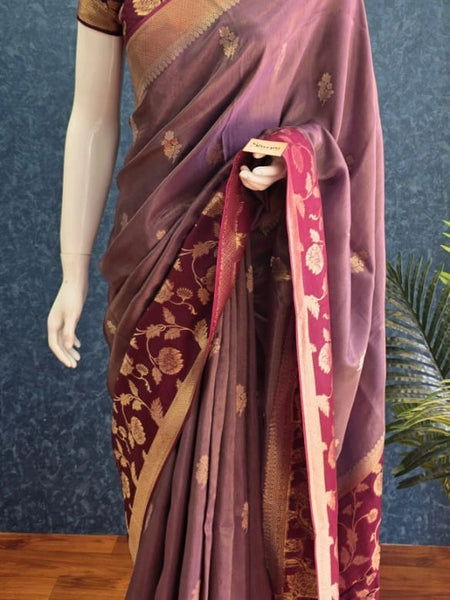 Floral Lavender Purple Tissue saree