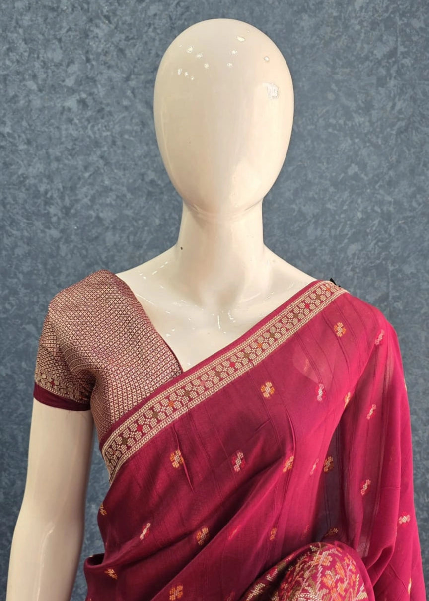 Paithani Cross Magenta