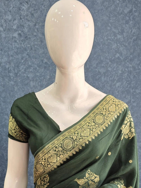 Self Bottle Green Matka Silk Saree
