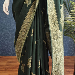 Self Bottle Green Matka Silk Saree