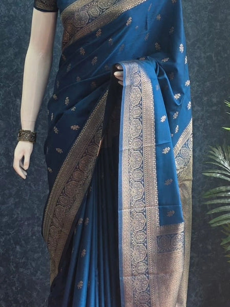 Pani Teal Blue Semi Silk Saree