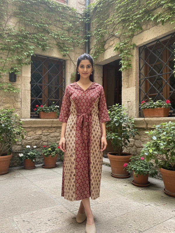 Kalamkari 1 Piece Maroon Cotton Suit