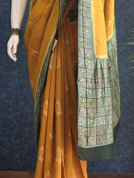 Contrast Mustard Green Paithani Saree