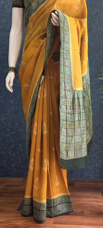 Contrast Mustard Green Paithani Saree