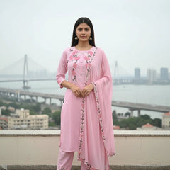 Floral Embroider 3Piece Set Baby Pink Suit