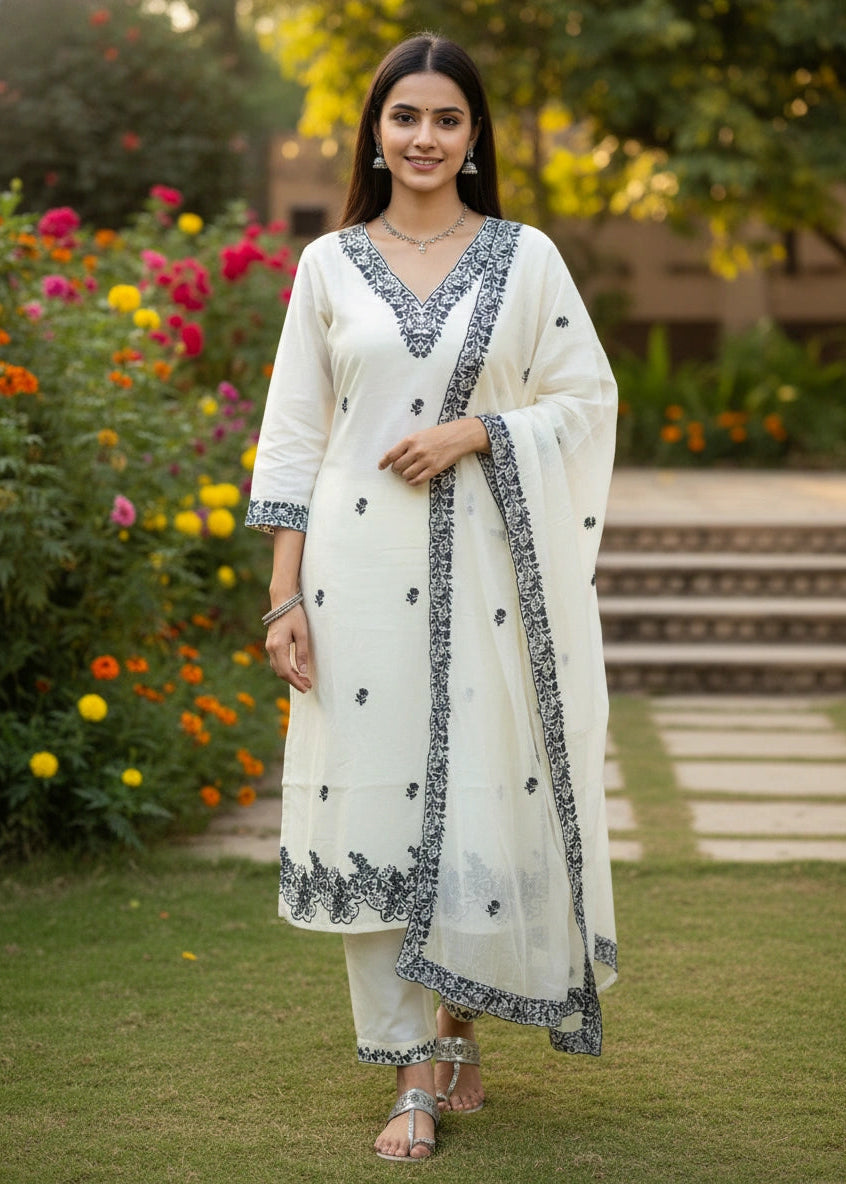 Chudidhar Half White Black