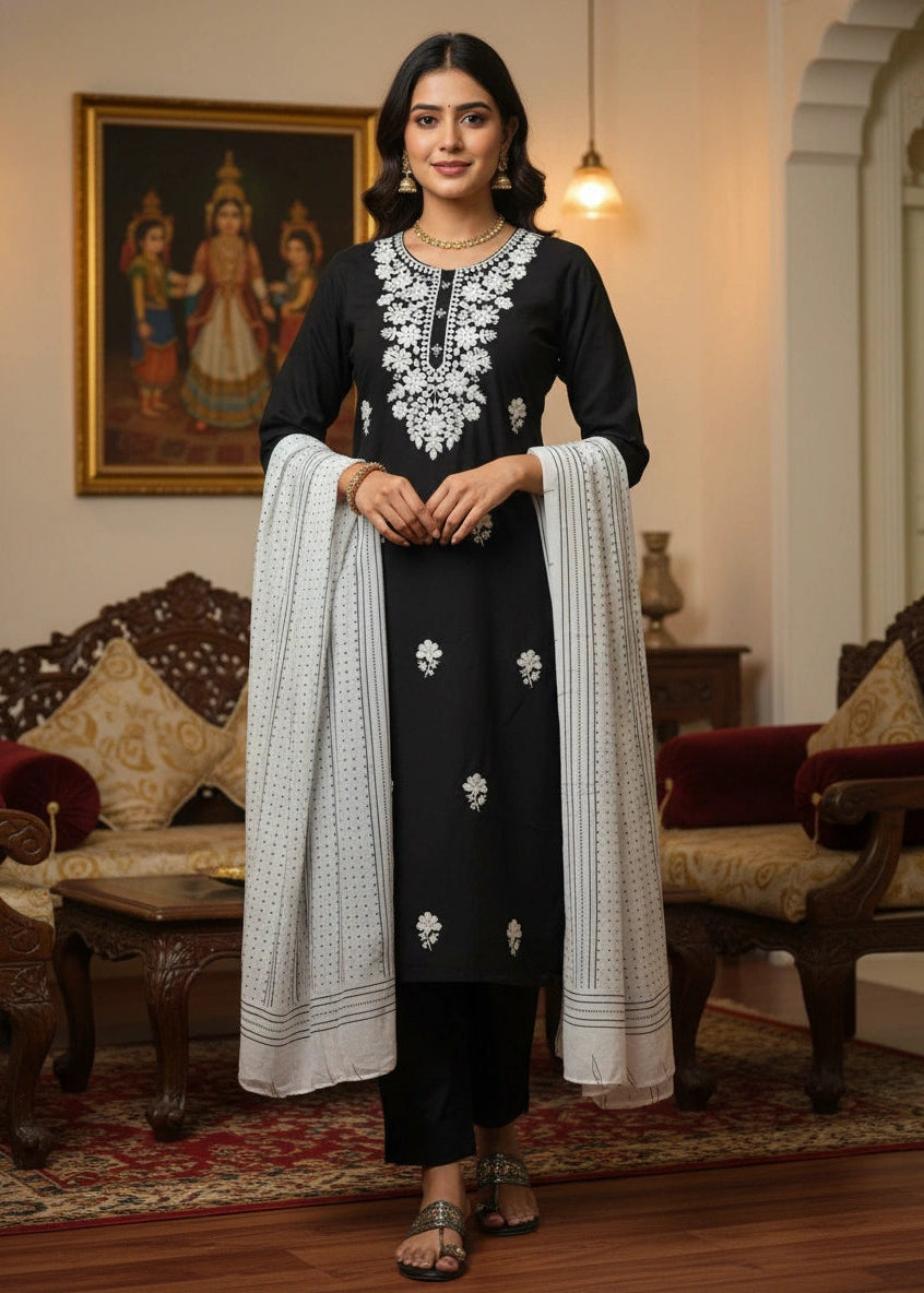 Salwar Embroider Black White