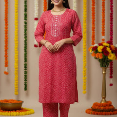 Bandhani 2Piece Red White Cotton Suit