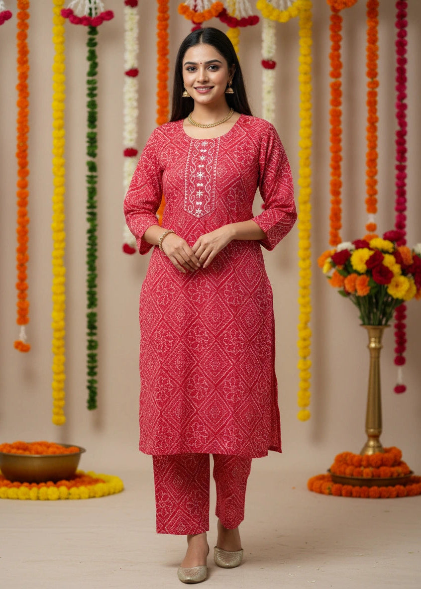 Bandhani Set Red White