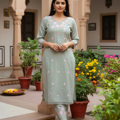 Embroider 2Piece Grey Cotton Suit