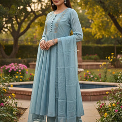 Party Wear 3 Piece Aqua Blue Anarkali Suit