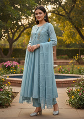 Salwar Embroider Aqua Blue
