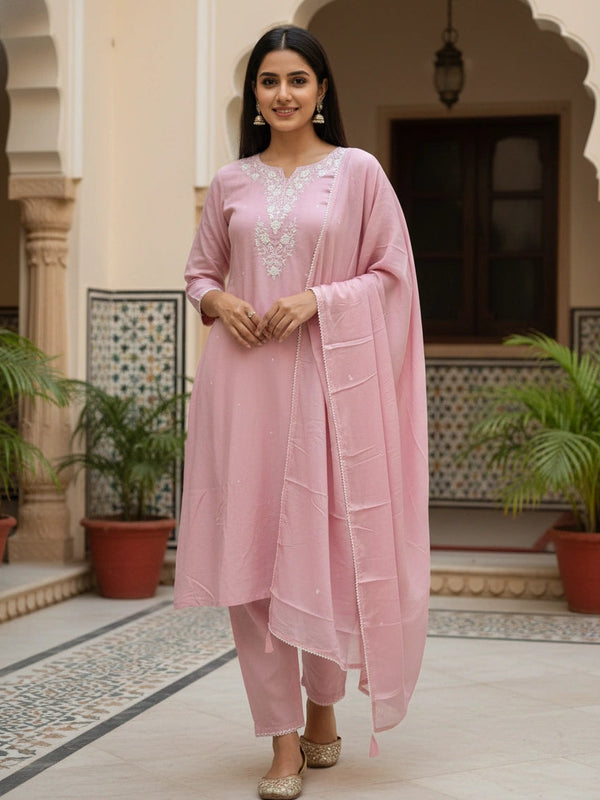 Pearl 3 Piece Dusty Pink Cotton Suit