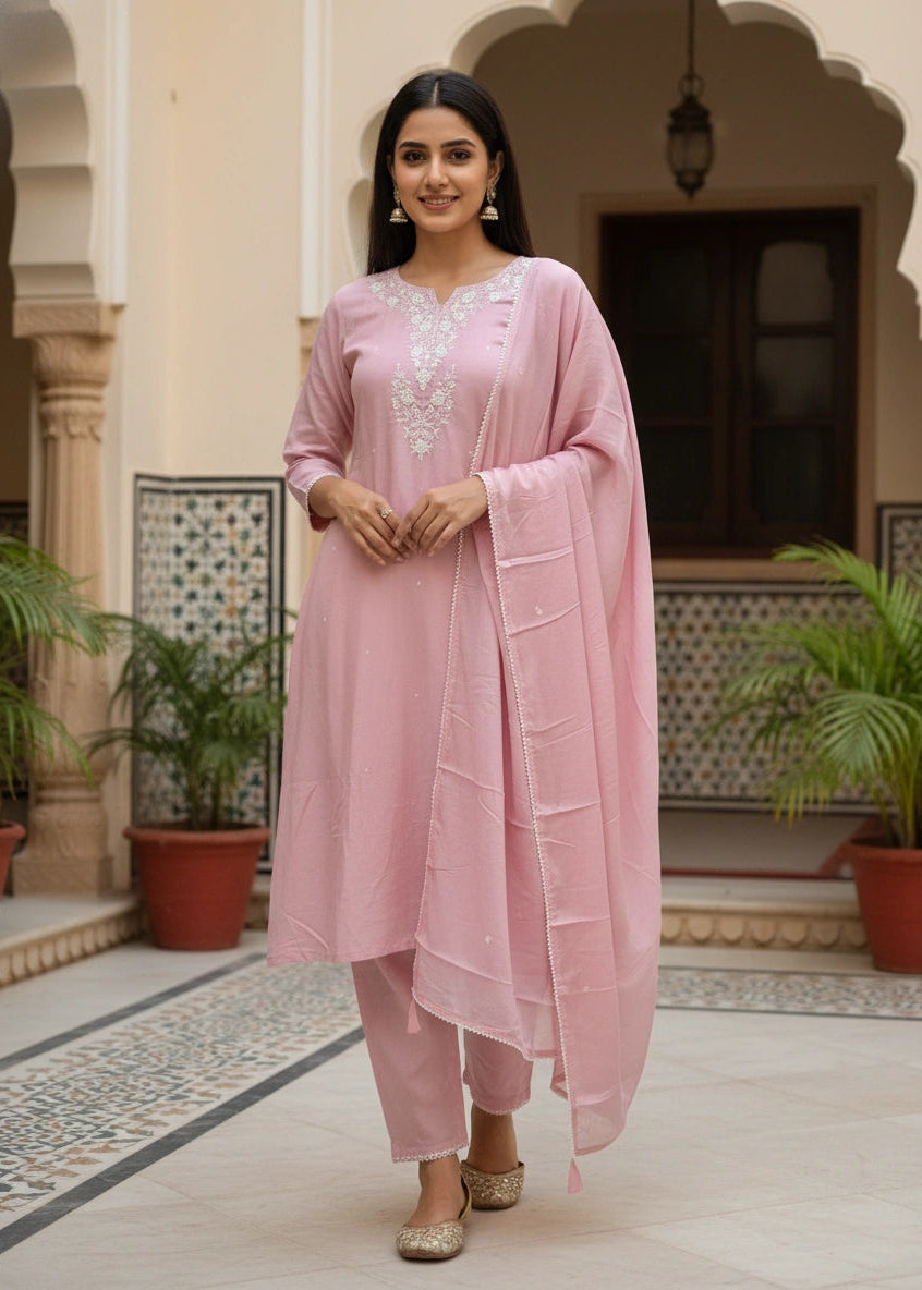 Salwar Set Dusty Pink With Pearl