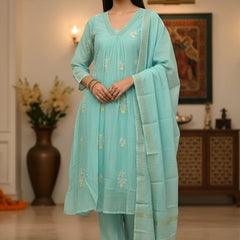 Party Wear 3 Piece Aqua Blue Suit