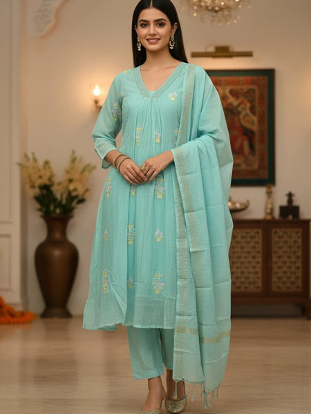 Party Wear 3 Piece Aqua Blue Suit