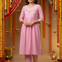 Embroider 2Piece Light pink Cotton Suit