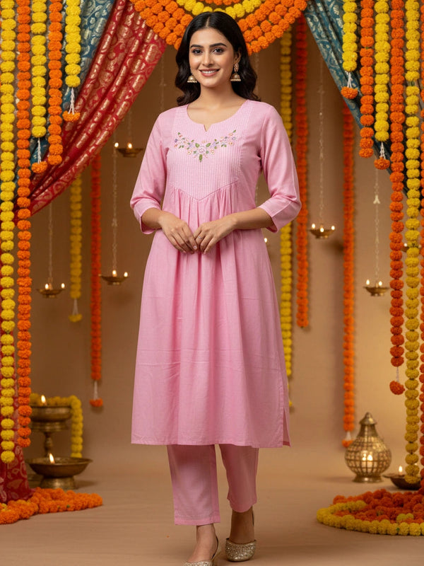 Embroider 2Piece Light pink Cotton Suit