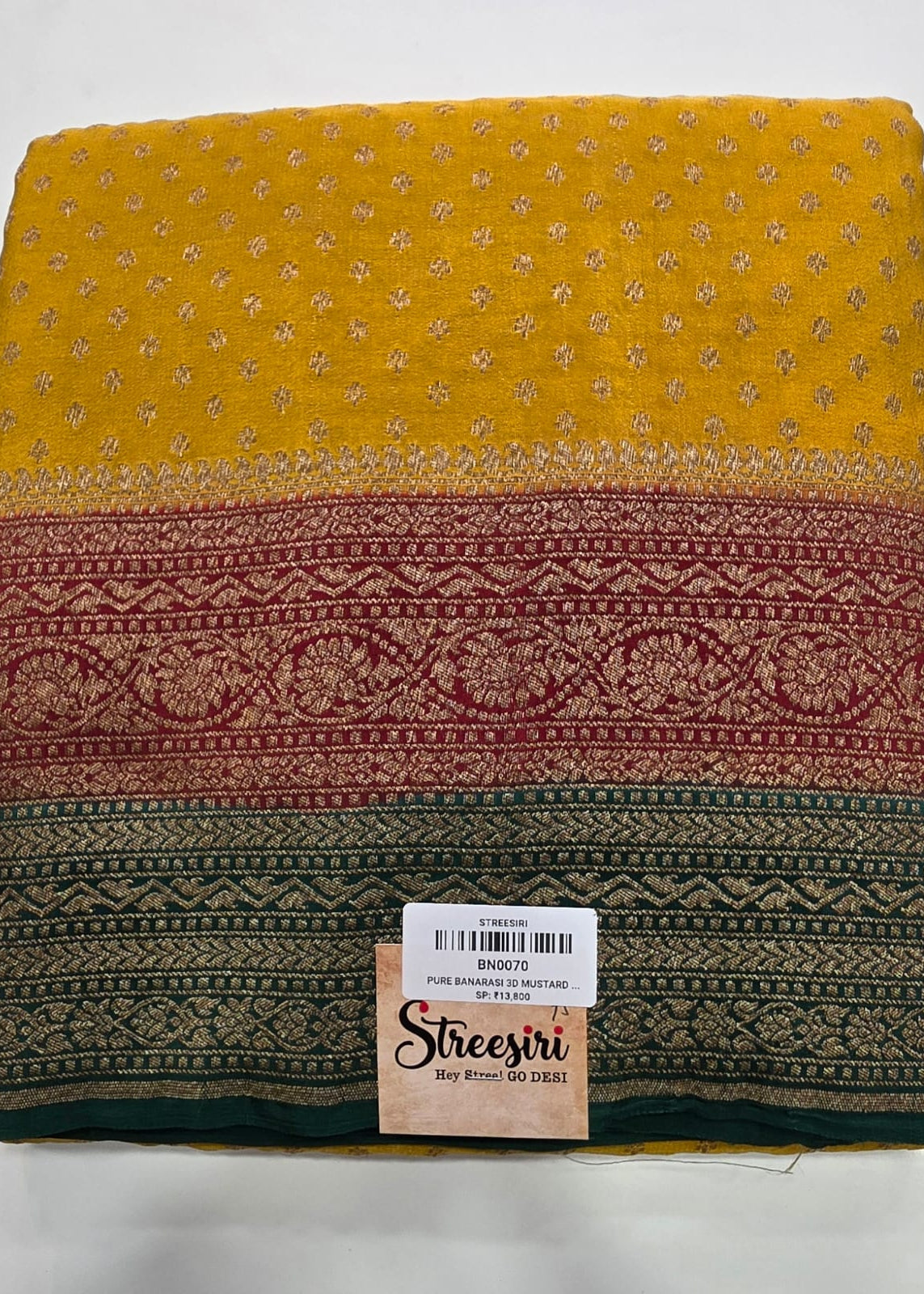 Pure Banarsi Mustard Red Green