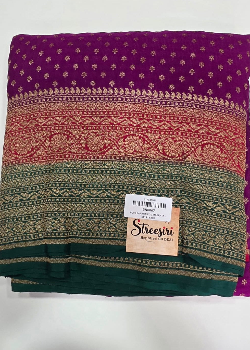 Pure Banarasi 3D Magenta Red Green