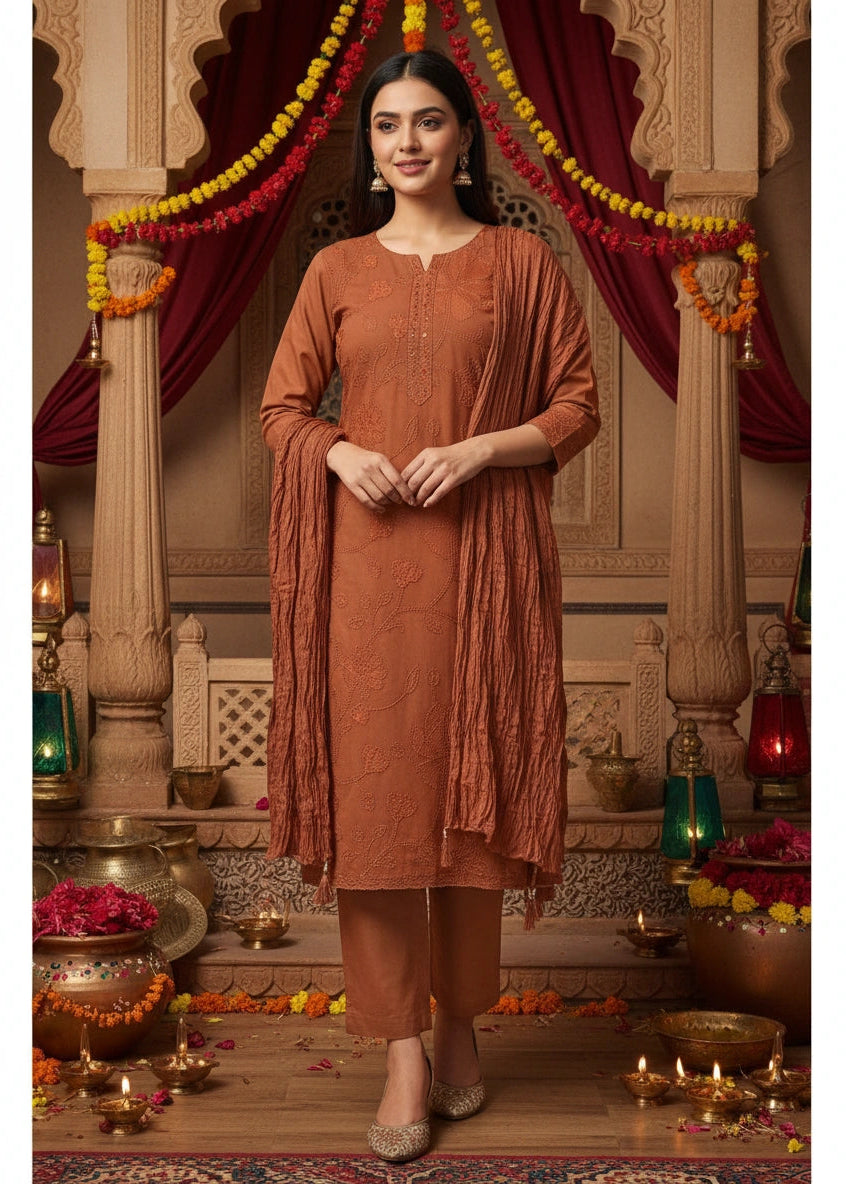 Chudidhar Set Rust Brown