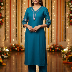 Embroider 2Pc Blue Pink Cotton Suit