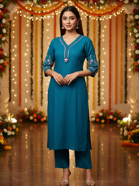 Embroider 2Pc Blue Pink Cotton Suit
