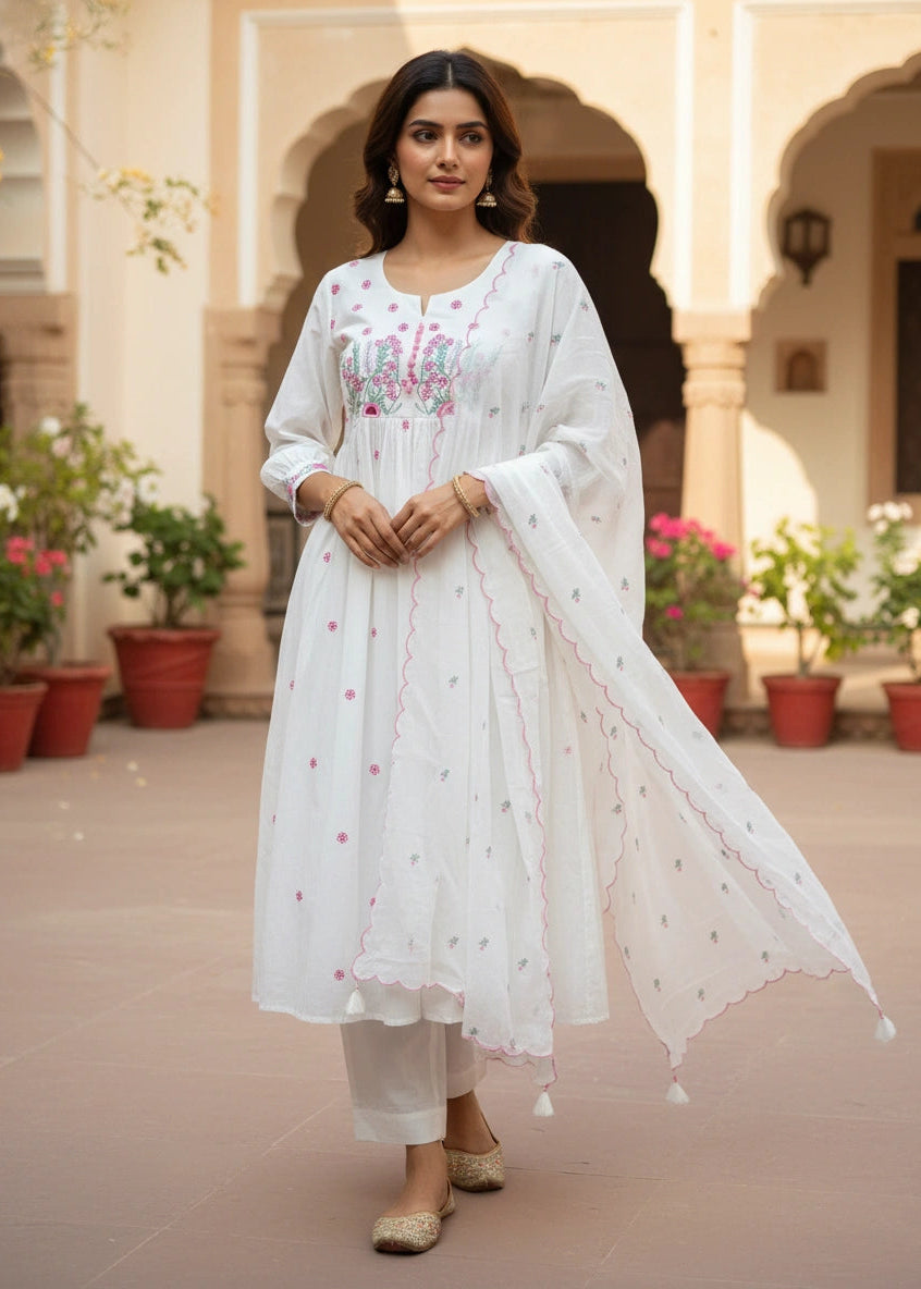 Salwar Embroider White Pink