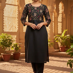 Embroider 2 Piece Black Cotton Suit