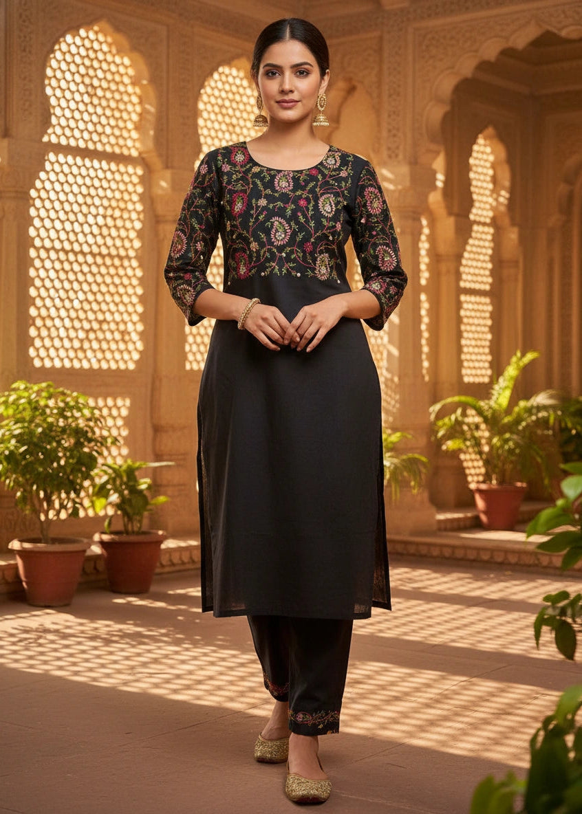 Kashmiri Black Cotton 2Pc Set