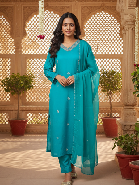 Party Wear 3Piece Rama Green Suit