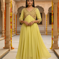 Mirror Work Yellow Mul Cotton Suit