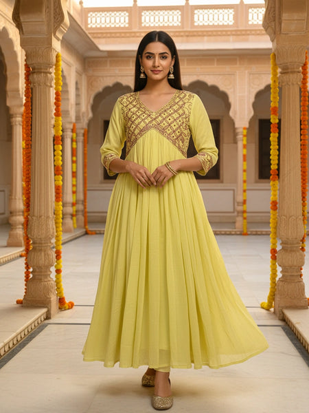 Mirror Work Yellow Mul Cotton Suit