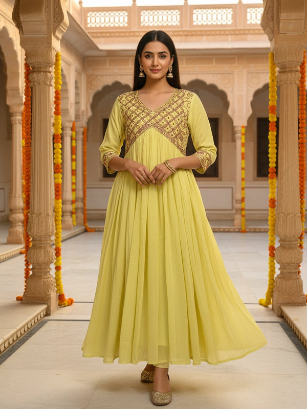 Mirror Work Yellow Mul Cotton Suit